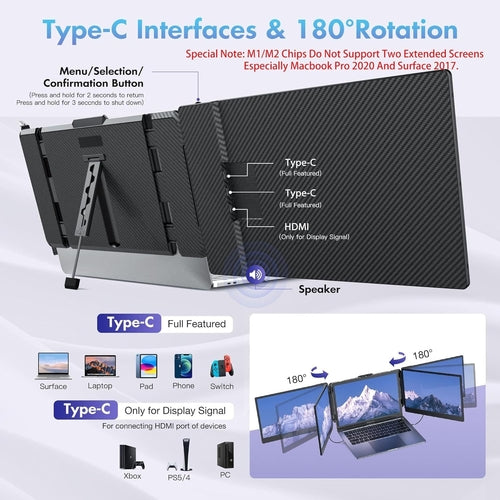 Laptop Screen Extender 14 Inch FHD IPS Portable Dual Triple Monitor